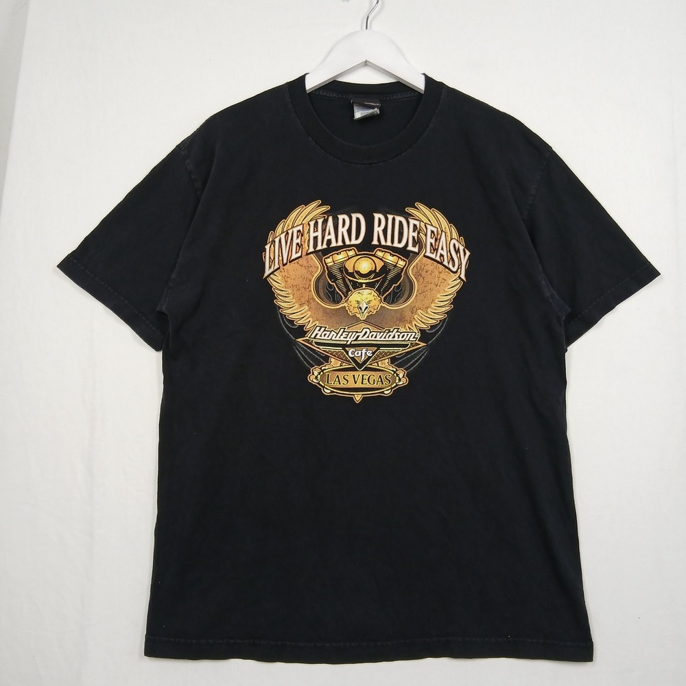 Harley-Davidson Cafe Las Vegas T-Shirt Mens Large Black Live Hard Ride Easy L